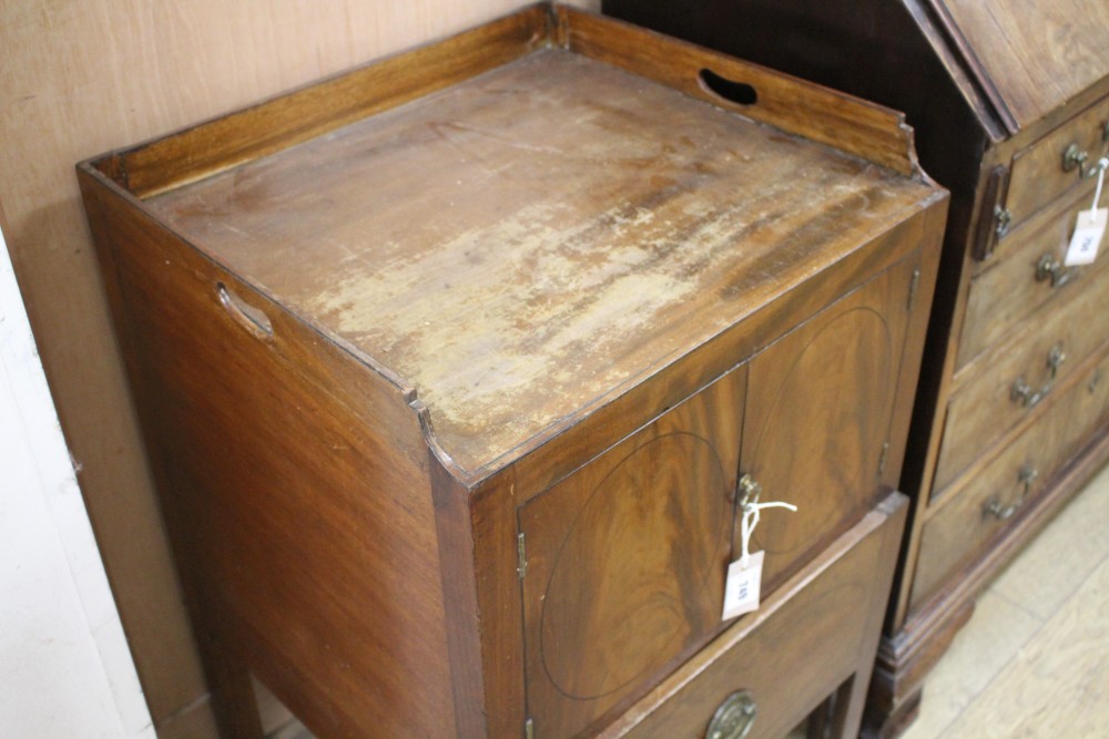 A George III mahogany tray top commode, W.56cm D.50cm H.84cm